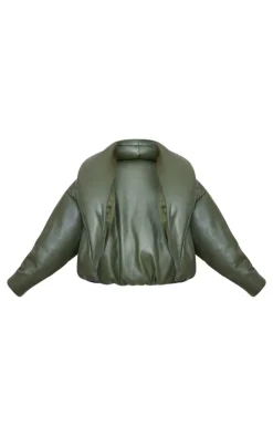 PrettyLittleThing Puffer Jackets*Plus Exaggerated Collar PU Cropped Puffer Coat