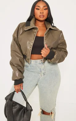 PrettyLittleThing Puffer Jackets*Plus Faux Leather Washed Cropped Fold Over Puffer Jacket