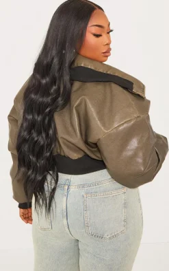 PrettyLittleThing Puffer Jackets*Plus Faux Leather Washed Cropped Fold Over Puffer Jacket