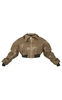 PrettyLittleThing Puffer Jackets*Plus Faux Leather Washed Cropped Fold Over Puffer Jacket