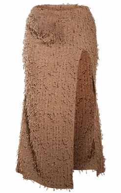 Clearance PrettyLittleThing Plus Dark Distressed Side Split Maxi Skirt Taupe