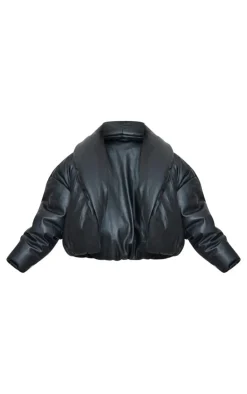 PrettyLittleThing Puffer Jackets*Plus Exaggerated Collar PU Cropped Puffer Coat