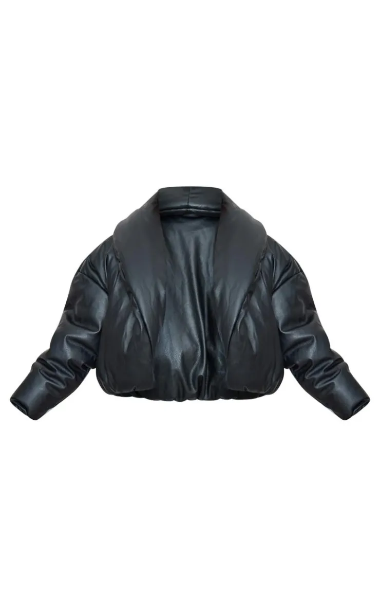PrettyLittleThing Puffer Jackets*Plus Exaggerated Collar PU Cropped Puffer Coat