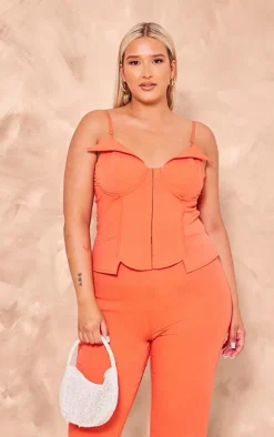 Best PrettyLittleThing Plus Hook And Eye Corset Crop Top Deep Orange