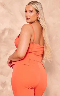 Best PrettyLittleThing Plus Hook And Eye Corset Crop Top Deep Orange