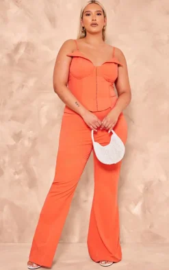 Best PrettyLittleThing Plus Hook And Eye Corset Crop Top Deep Orange