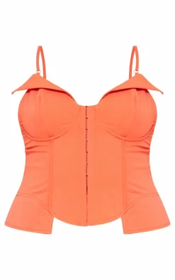 Best PrettyLittleThing Plus Hook And Eye Corset Crop Top Deep Orange
