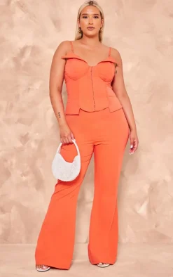 Outlet PrettyLittleThing Plus Wide Leg Pants Deep Orange