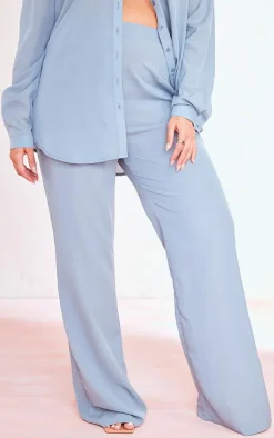 Sale PrettyLittleThing Plus Print Wide Leg Pants Dusty Blue