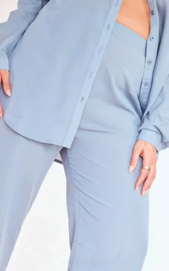 Sale PrettyLittleThing Plus Print Wide Leg Pants Dusty Blue