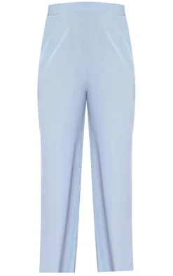 Sale PrettyLittleThing Plus Print Wide Leg Pants Dusty Blue