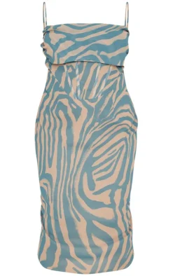 Plus Tiger Printed Chiffon Drape Detail Midi Dress-PrettyLittleThing New