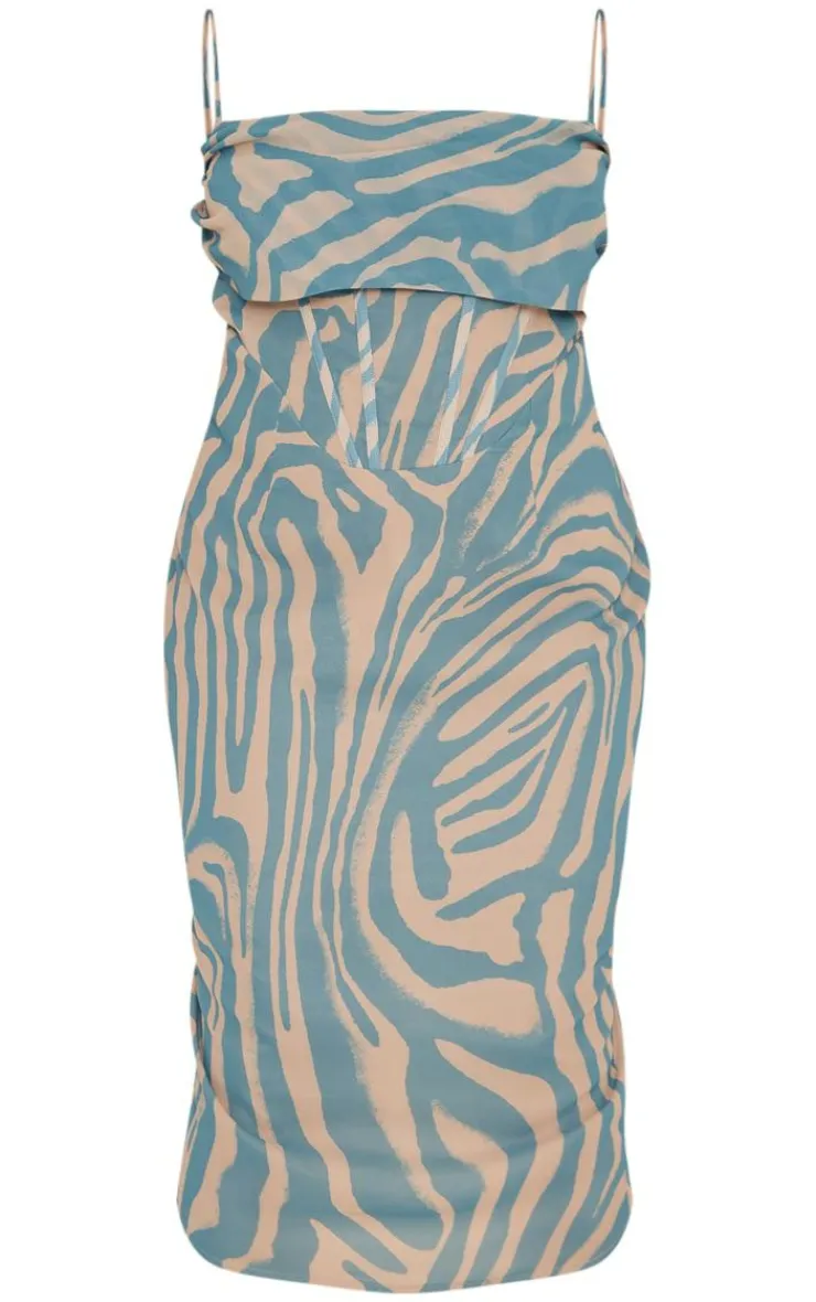 Plus Tiger Printed Chiffon Drape Detail Midi Dress-PrettyLittleThing New