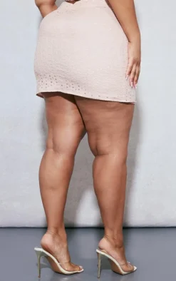 Discount PrettyLittleThing Plus Broderie Anglaise Bodycon Skirt Dusty Pink