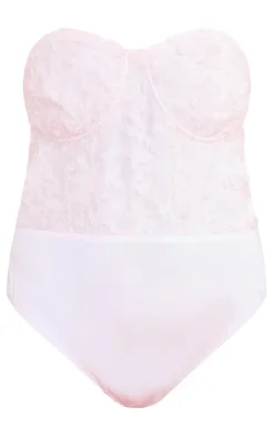 Clearance PrettyLittleThing Plus Eyelash Detail Bandeau Bodysuit Dusty Pink
