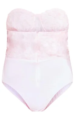 Clearance PrettyLittleThing Plus Eyelash Detail Bandeau Bodysuit Dusty Pink