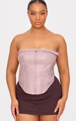 PrettyLittleThing Sleeveless Tops*Plus Faux Leather Zip Up Corset