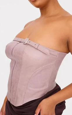 PrettyLittleThing Sleeveless Tops*Plus Faux Leather Zip Up Corset