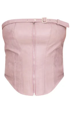 PrettyLittleThing Sleeveless Tops*Plus Faux Leather Zip Up Corset