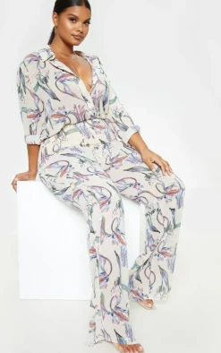 Best PrettyLittleThing Plus Floral Wide Leg Pants Dusty Pink