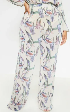 Best PrettyLittleThing Plus Floral Wide Leg Pants Dusty Pink