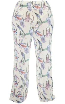 Best PrettyLittleThing Plus Floral Wide Leg Pants Dusty Pink