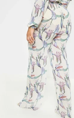 Best PrettyLittleThing Plus Floral Wide Leg Pants Dusty Pink