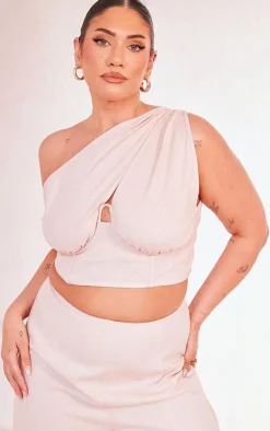 New PrettyLittleThing Plus One Shoulder Corset Top Dusty Pink