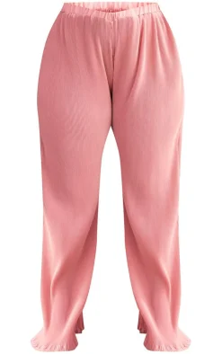 Best PrettyLittleThing Plus Plisse High Waisted Wide Leg Pants Dusty Pink