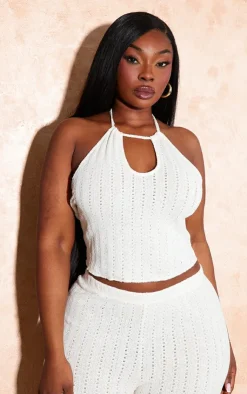 Best PrettyLittleThing Plus Bandeau Crochet Longline Top Ecru
