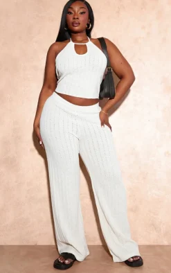 Discount PrettyLittleThing Plus Crochet Pocket Detail Cargo Pants Ecru