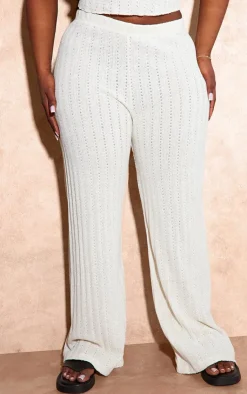 Discount PrettyLittleThing Plus Crochet Pocket Detail Cargo Pants Ecru
