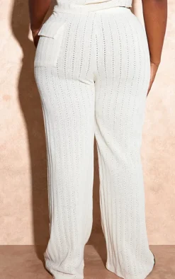 Discount PrettyLittleThing Plus Crochet Pocket Detail Cargo Pants Ecru