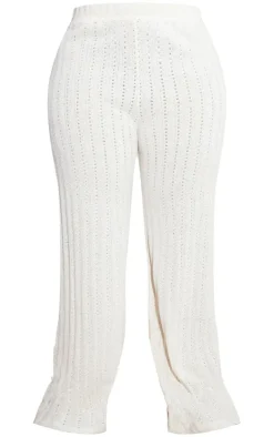 Discount PrettyLittleThing Plus Crochet Pocket Detail Cargo Pants Ecru