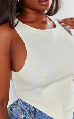 Plus Ecru Dipped Front Denim Crop Top