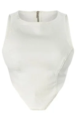 Plus Ecru Dipped Front Denim Crop Top