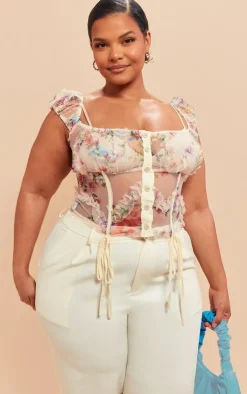 PrettyLittleThing Corsets*Plus Mesh Tie Detail Boned Corset Top