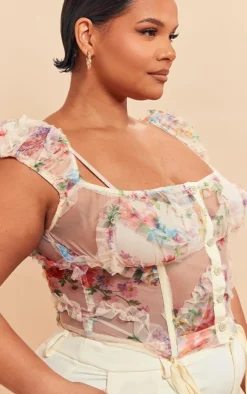 PrettyLittleThing Corsets*Plus Mesh Tie Detail Boned Corset Top