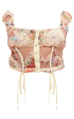 PrettyLittleThing Corsets*Plus Mesh Tie Detail Boned Corset Top