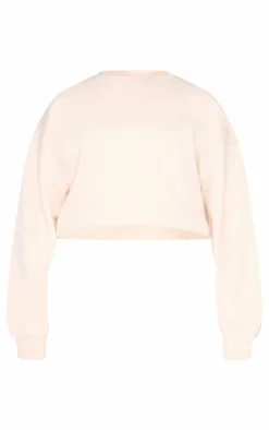 PrettyLittleThing Cream Sweatsuits*Plus Ecru Premium Basic Crew Neck Crop Sweatshirt