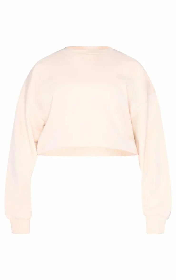 PrettyLittleThing Cream Sweatsuits*Plus Ecru Premium Basic Crew Neck Crop Sweatshirt