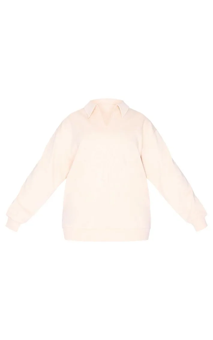 Plus Ecru Premium Collar Oversized Sweatshirt