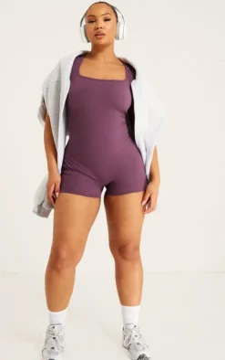 PrettyLittleThing Unitards*Plus Eggplant Square Snatched Sculpt Unitard