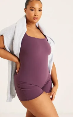 PrettyLittleThing Unitards*Plus Eggplant Square Snatched Sculpt Unitard
