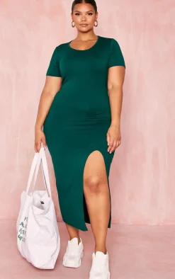 Plus Emerald Green Jersey Split Midi T-shirt Dress-PrettyLittleThing Best