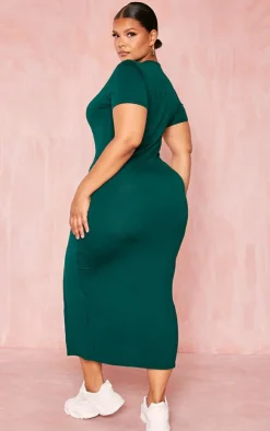 Plus Emerald Green Jersey Split Midi T-shirt Dress-PrettyLittleThing Best