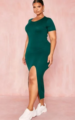 Plus Emerald Green Jersey Split Midi T-shirt Dress-PrettyLittleThing Best