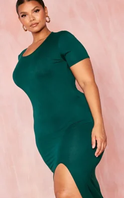 Plus Emerald Green Jersey Split Midi T-shirt Dress-PrettyLittleThing Best