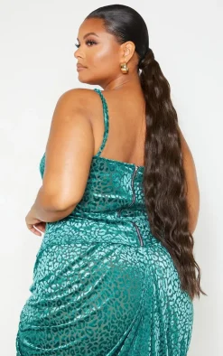 New PrettyLittleThing Plus Leopard Velvet Structured Corset Top Emerald Green
