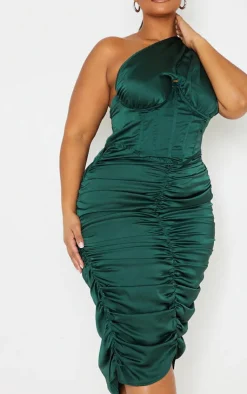 Plus One Shoulder Corset Ruched Satin Midi Dress-PrettyLittleThing Best